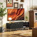 Particle Board TV Stand 140cm Wide With 2 Doors And Gold Legs - Velmora