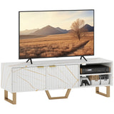 Particle Board TV Stand 140cm Wide With 2 Doors And Gold Legs - Velmora