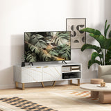 Particle Board TV Stand 140cm Wide With 2 Doors And Gold Legs - Velmora