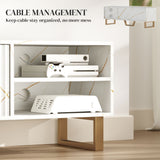 Particle Board TV Stand 140cm Wide With 2 Doors And Gold Legs - Velmora