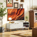 Particle Board TV Stand 140cm Wide With 2 Doors And Gold Legs - Velmora