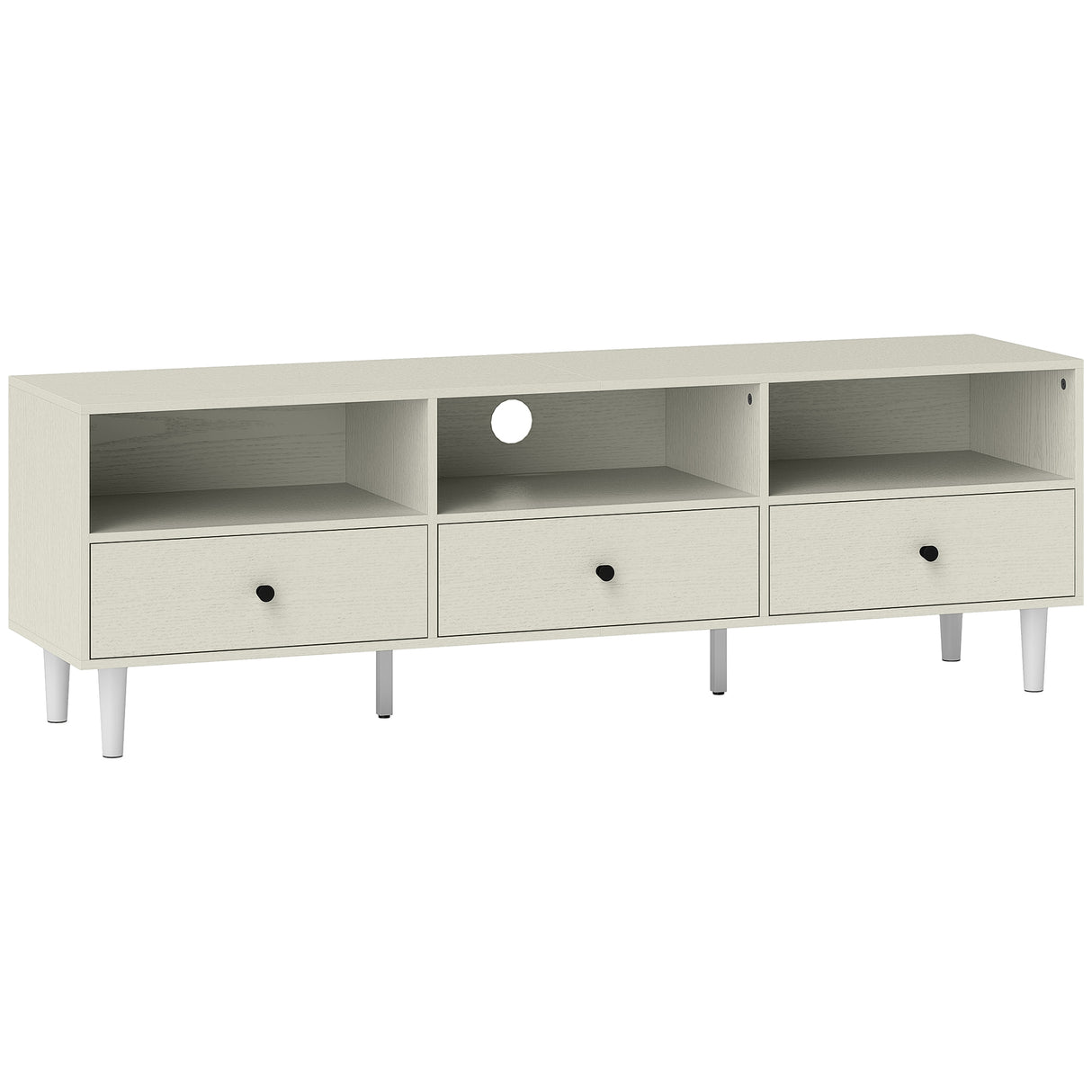 Wooden TV Stand 140cm Wide With 3 Drawers - Velmora