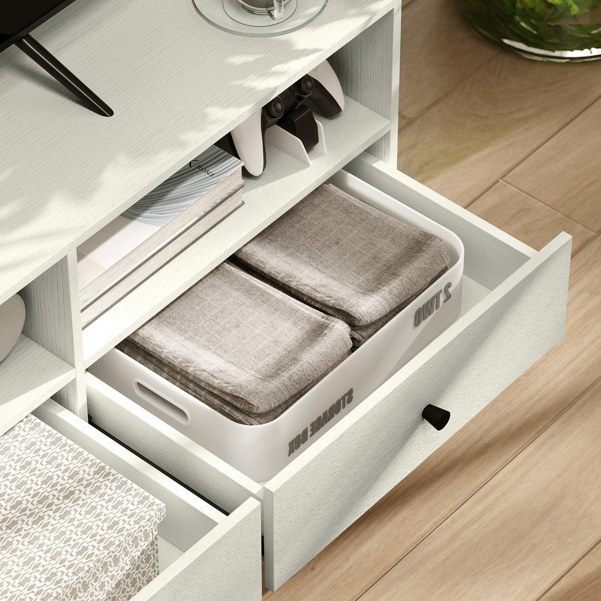Wooden TV Stand 140cm Wide With 3 Drawers - Velmora
