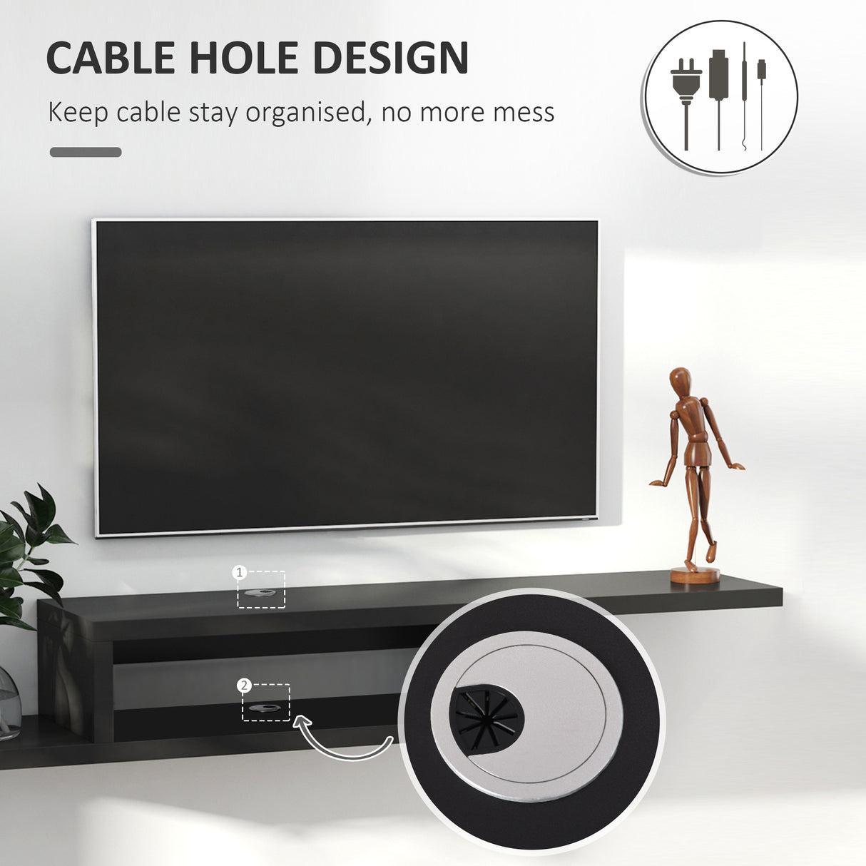 Wooden TV Stand 152.4cm Wide Wall Mounted - Velmora