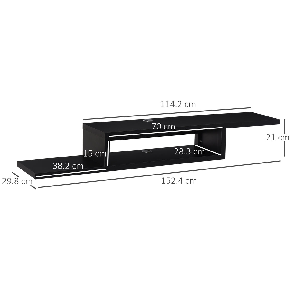 Wooden TV Stand 152.4cm Wide Wall Mounted - Velmora