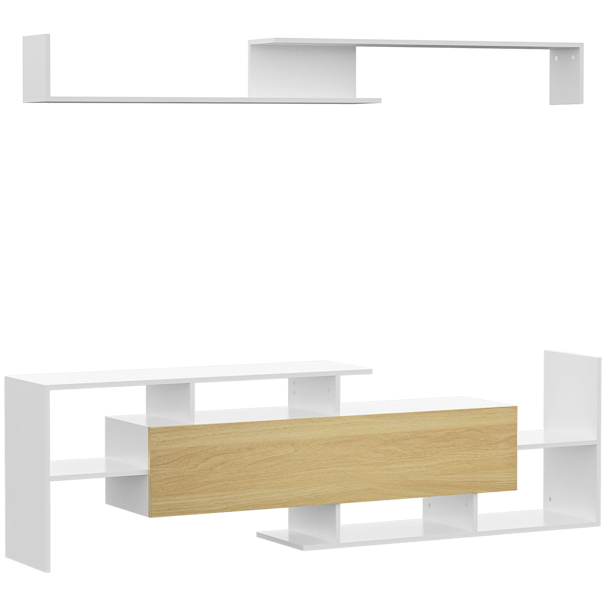 Wooden TV Stand 153.6cm Wide With Wall Shelf - Velmora