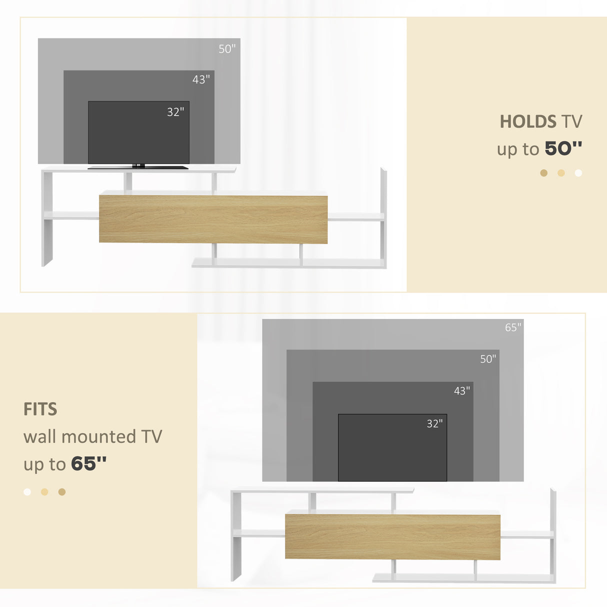Wooden TV Stand 153.6cm Wide With Wall Shelf - Velmora