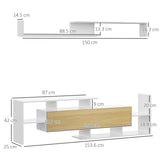 Wooden TV Stand 153.6cm Wide With Wall Shelf - Velmora