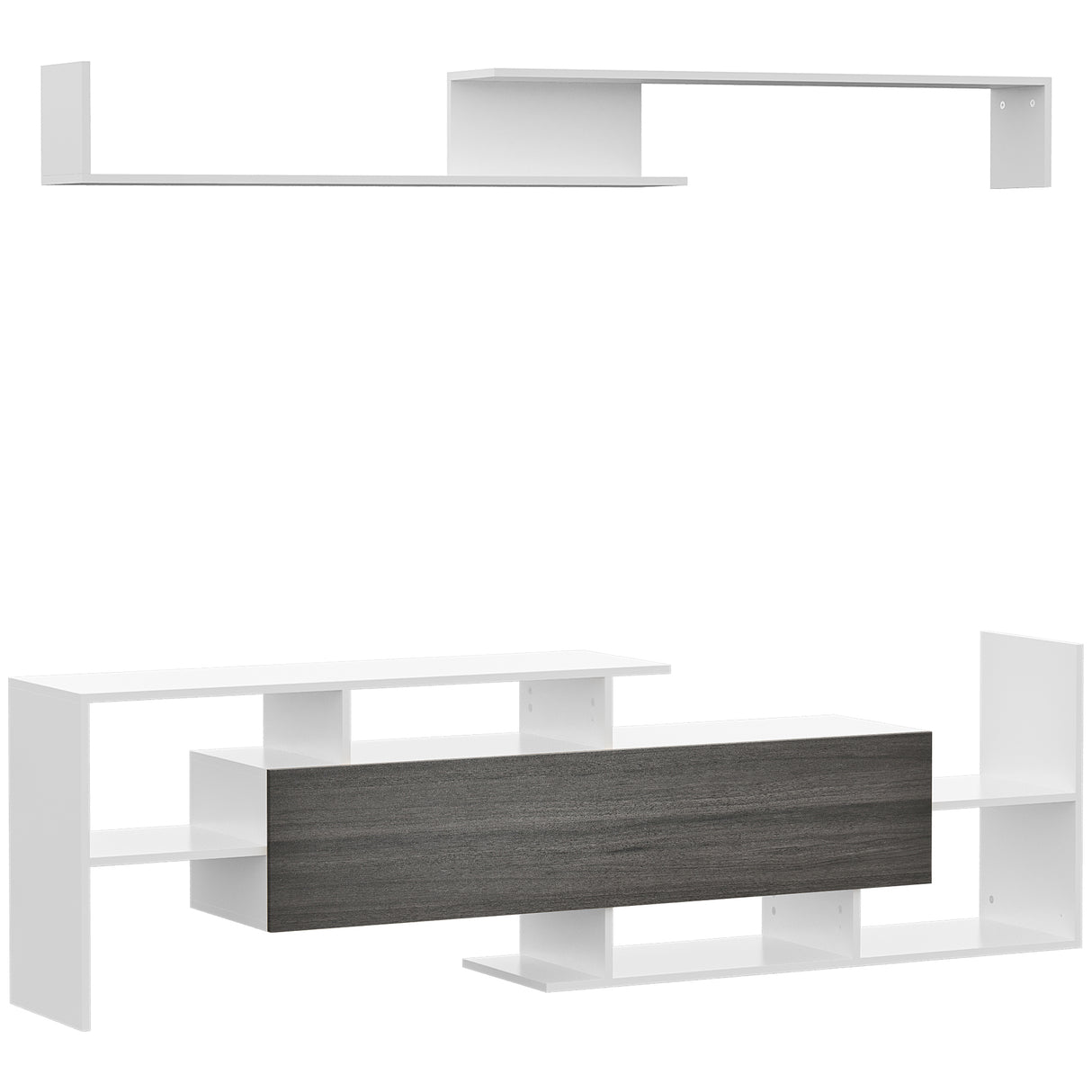 Wooden TV Stand 153.6cm Wide With Wall Shelf - Velmora