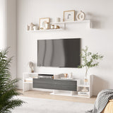 Wooden TV Stand 153.6cm Wide With Wall Shelf - Velmora