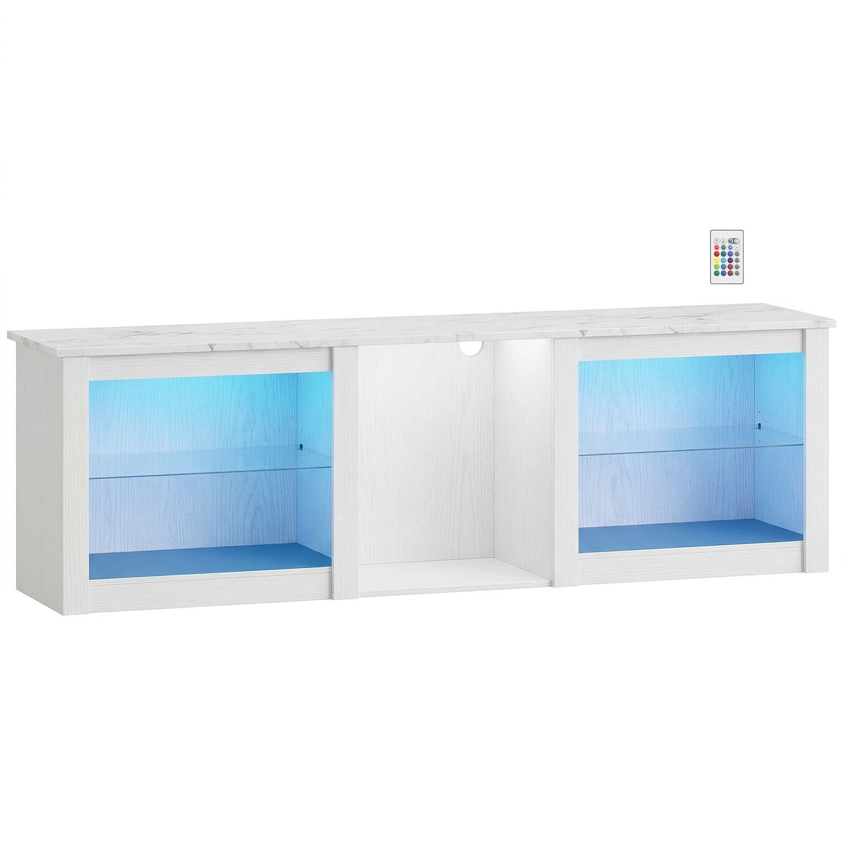 Wooden TV Stand 160cm Wide With LED Lights - Velmora