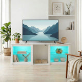 Wooden TV Stand 160cm Wide With LED Lights - Velmora