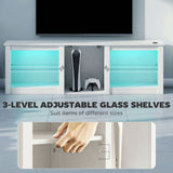 Wooden TV Stand 160cm Wide With LED Lights - Velmora