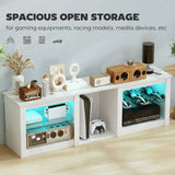 Wooden TV Stand 160cm Wide With LED Lights - Velmora