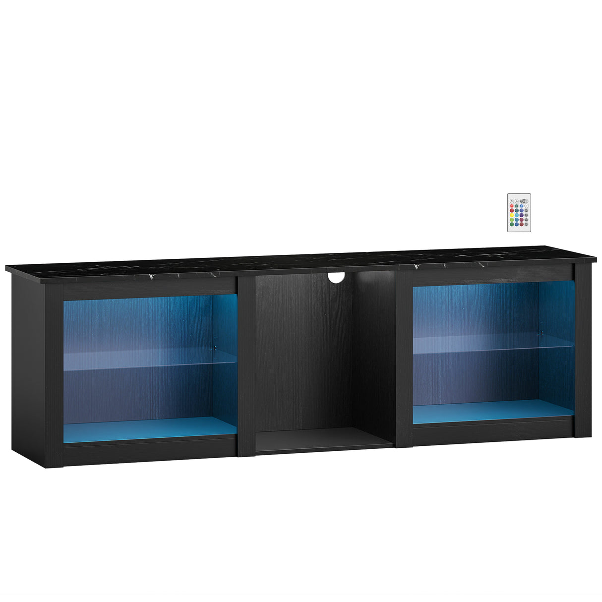 Wooden TV Stand 160cm Wide With LED Lights - Velmora