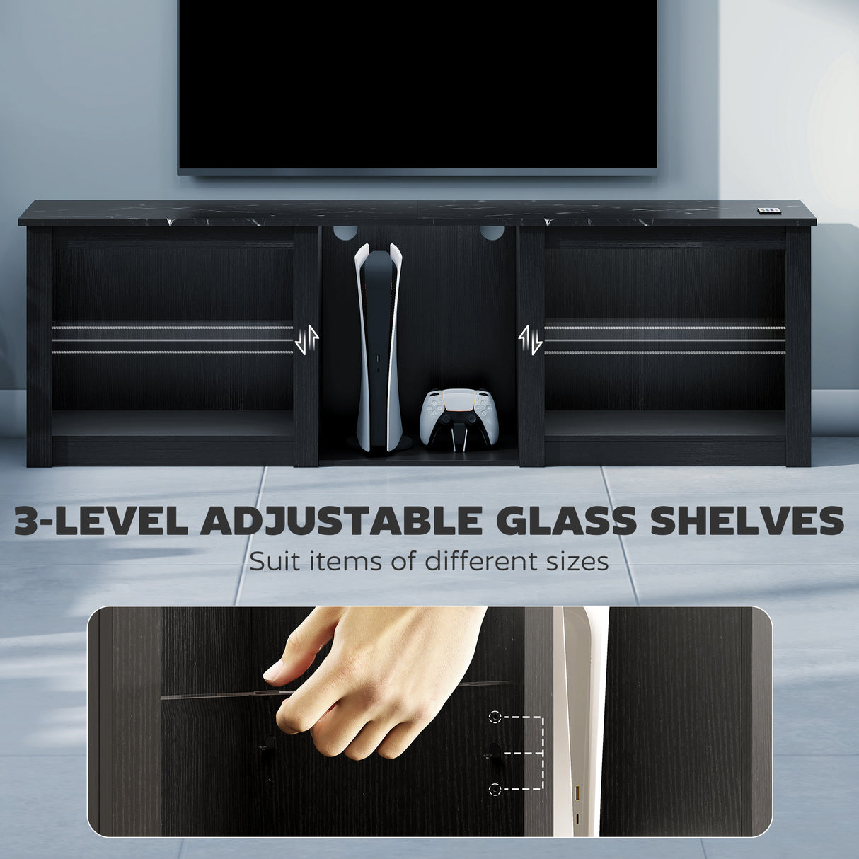 Wooden TV Stand 160cm Wide With LED Lights - Velmora