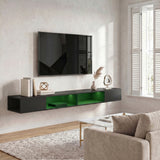 Wooden TV Stand 177.7cm Wide Wall Mounted With LED Lights - Velmora
