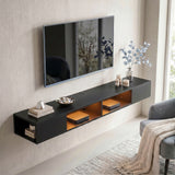 Wooden TV Stand 177.7cm Wide Wall Mounted With LED Lights - Velmora
