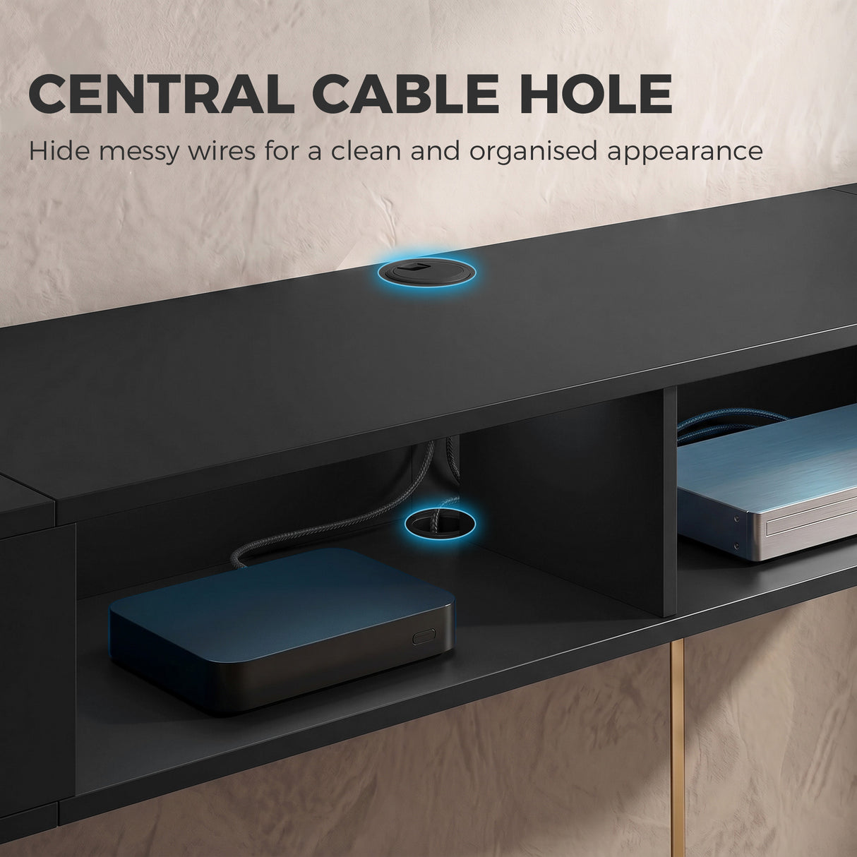 Wooden TV Stand 177.7cm Wide Wall Mounted With LED Lights - Velmora