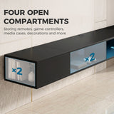 Wooden TV Stand 177.7cm Wide Wall Mounted With LED Lights - Velmora