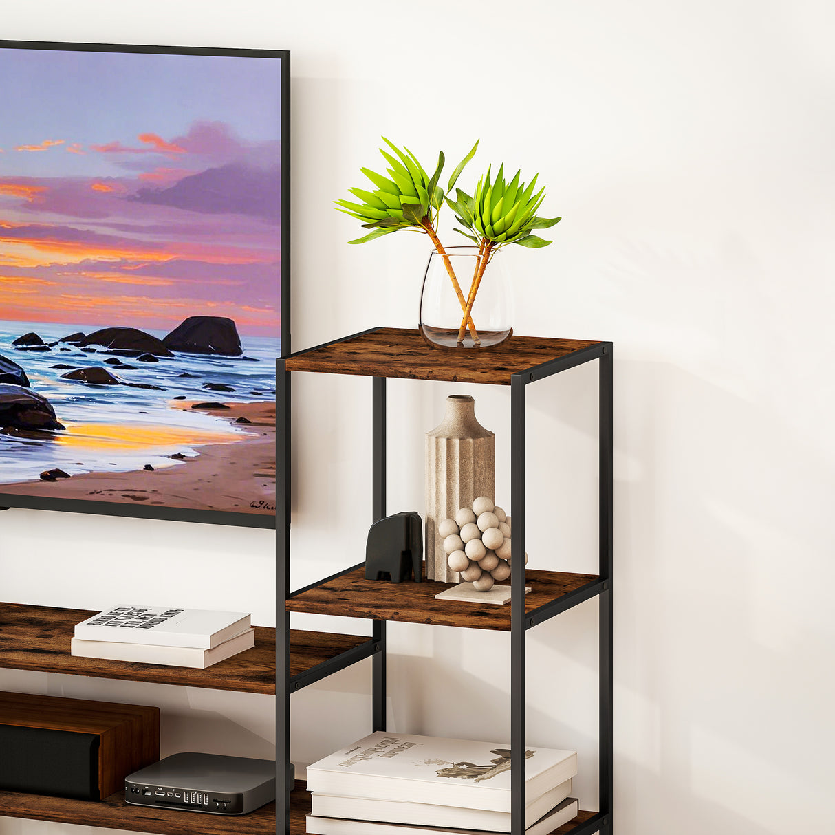 Wooden TV Stand 192cm Wide With Steel Frame - Velmora
