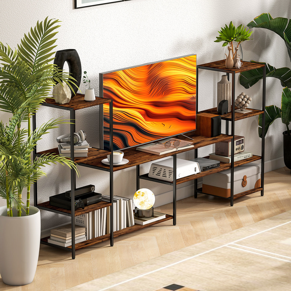 Wooden TV Stand 192cm Wide With Steel Frame - Velmora