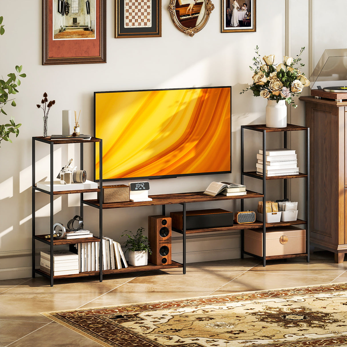 Wooden TV Stand 192cm Wide With Steel Frame - Velmora