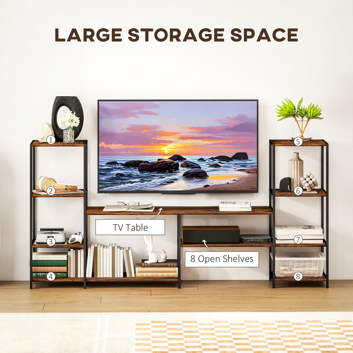 Wooden TV Stand 192cm Wide With Steel Frame - Velmora