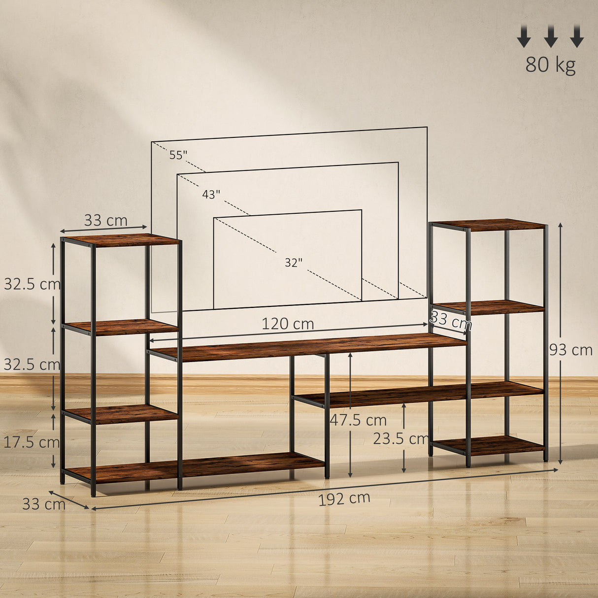 Wooden TV Stand 192cm Wide With Steel Frame - Velmora