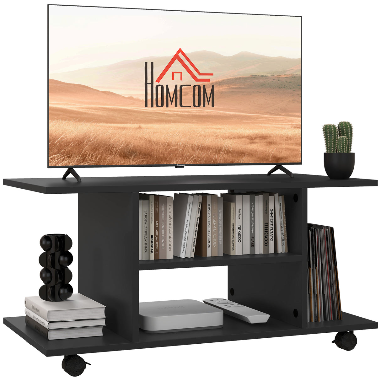 Wooden TV Stand 80cm Wide With Bookshelf - Velmora