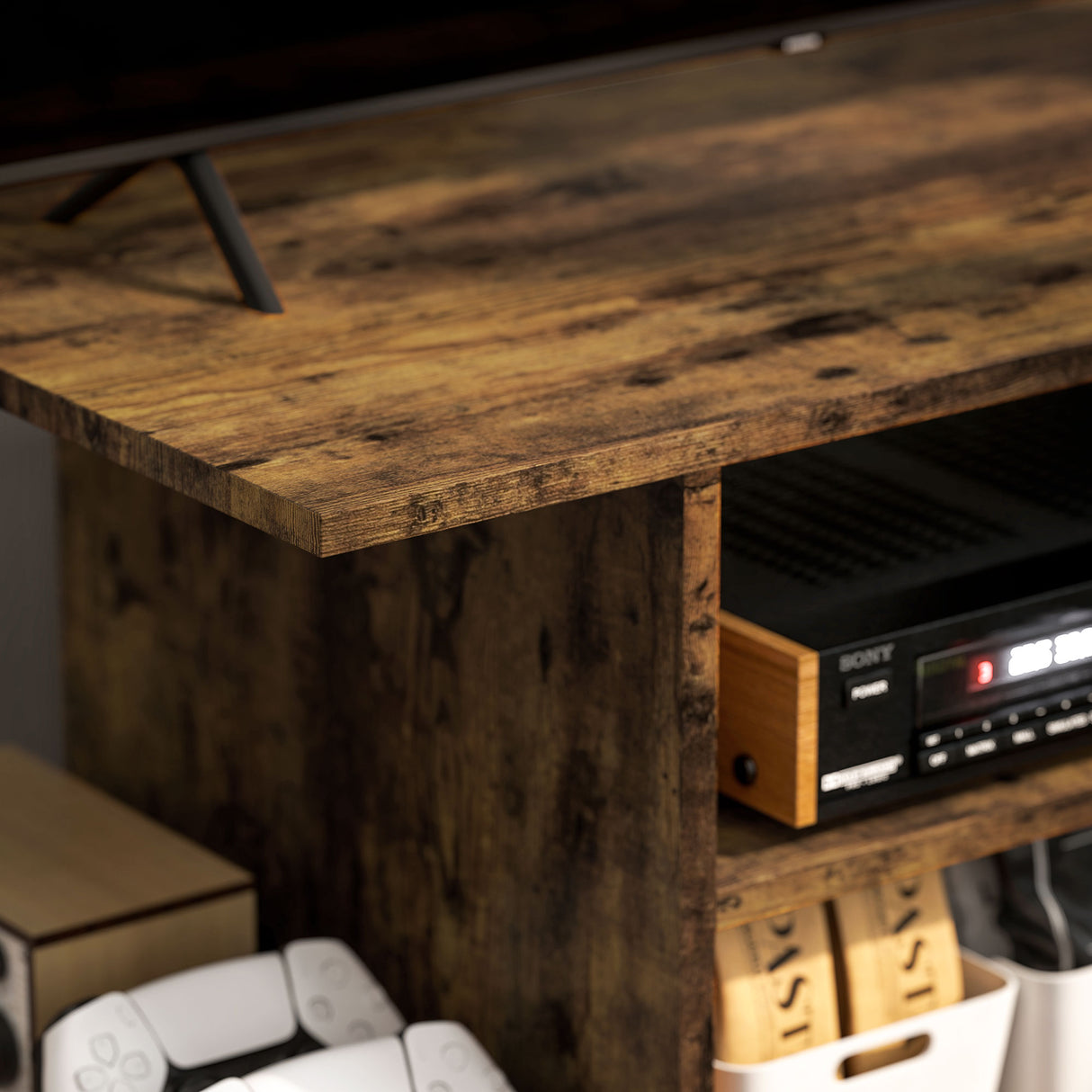 Wooden TV Stand 80cm Wide With Bookshelf - Velmora
