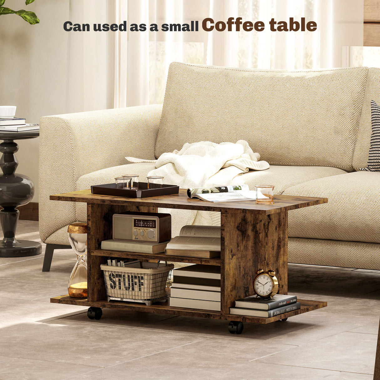 Wooden TV Stand 80cm Wide With Bookshelf - Velmora