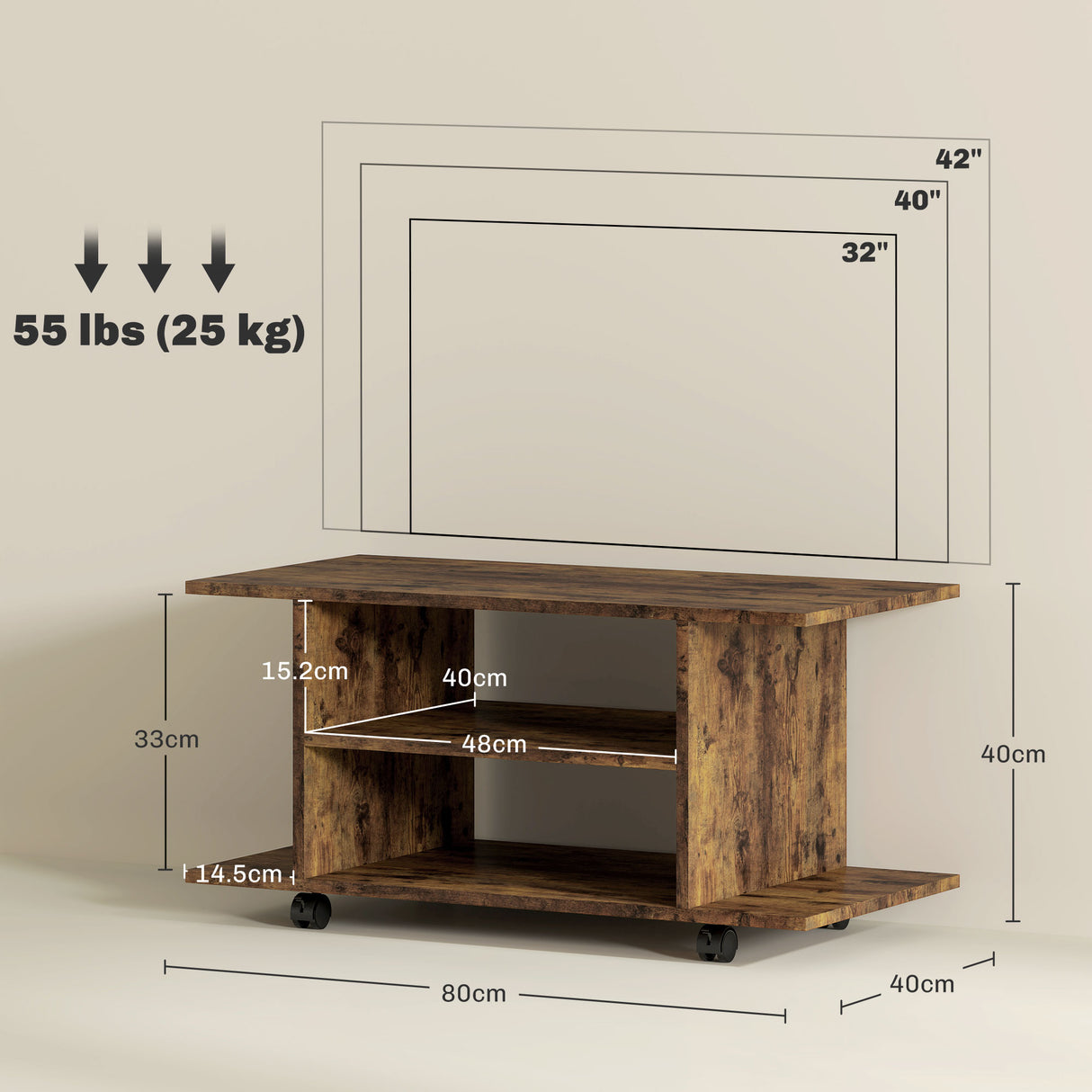 Wooden TV Stand 80cm Wide With Bookshelf - Velmora