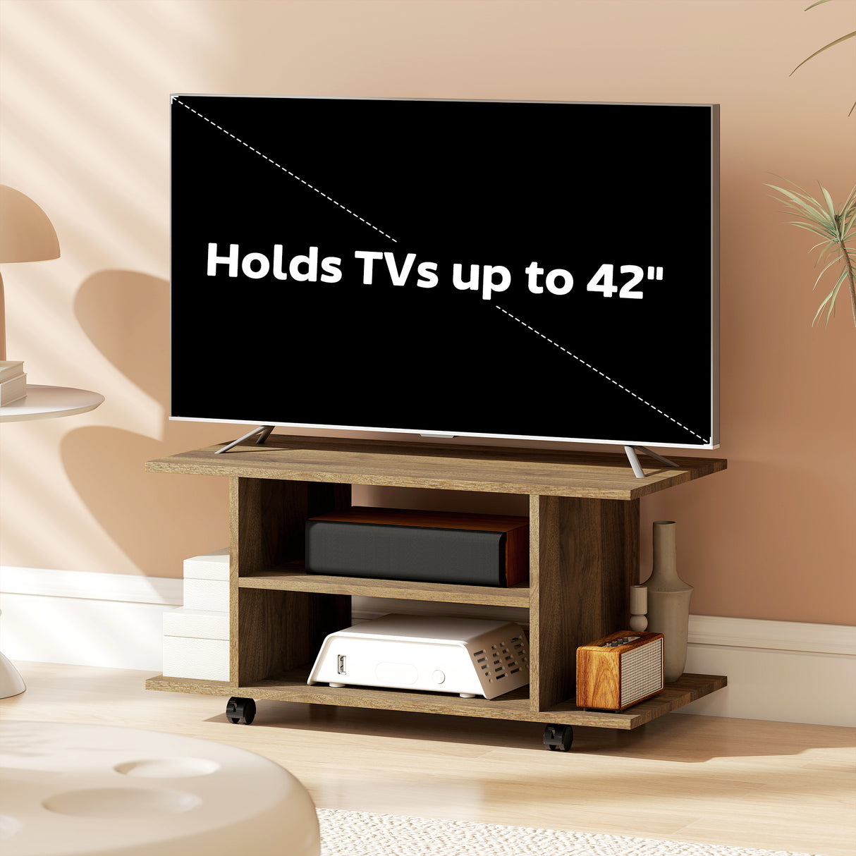 Wooden TV Stand 80cm Wide With Bookshelf - Velmora