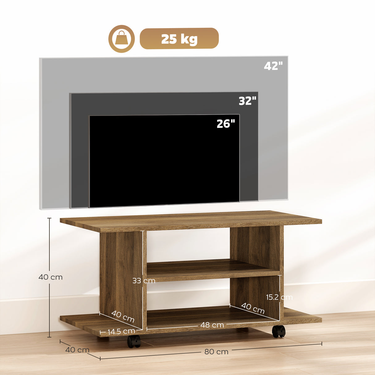 Wooden TV Stand 80cm Wide With Bookshelf - Velmora