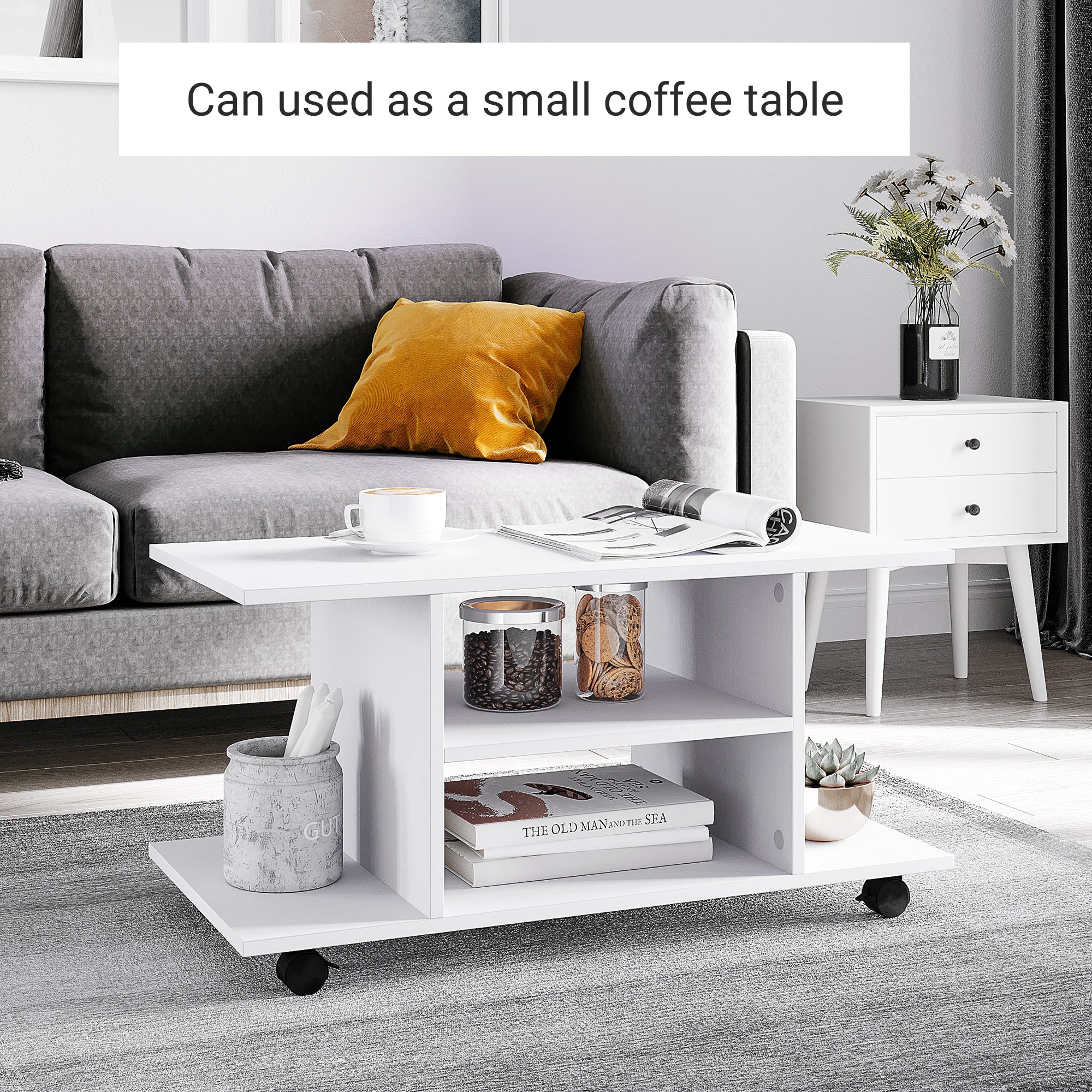 Particle Board TV Stand 80cm Wide With Storage Shelves - Velmora
