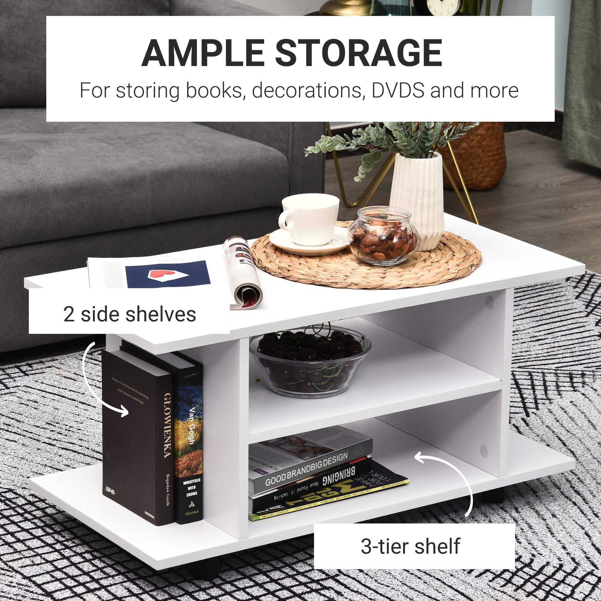 Particle Board TV Stand 80cm Wide With Storage Shelves - Velmora