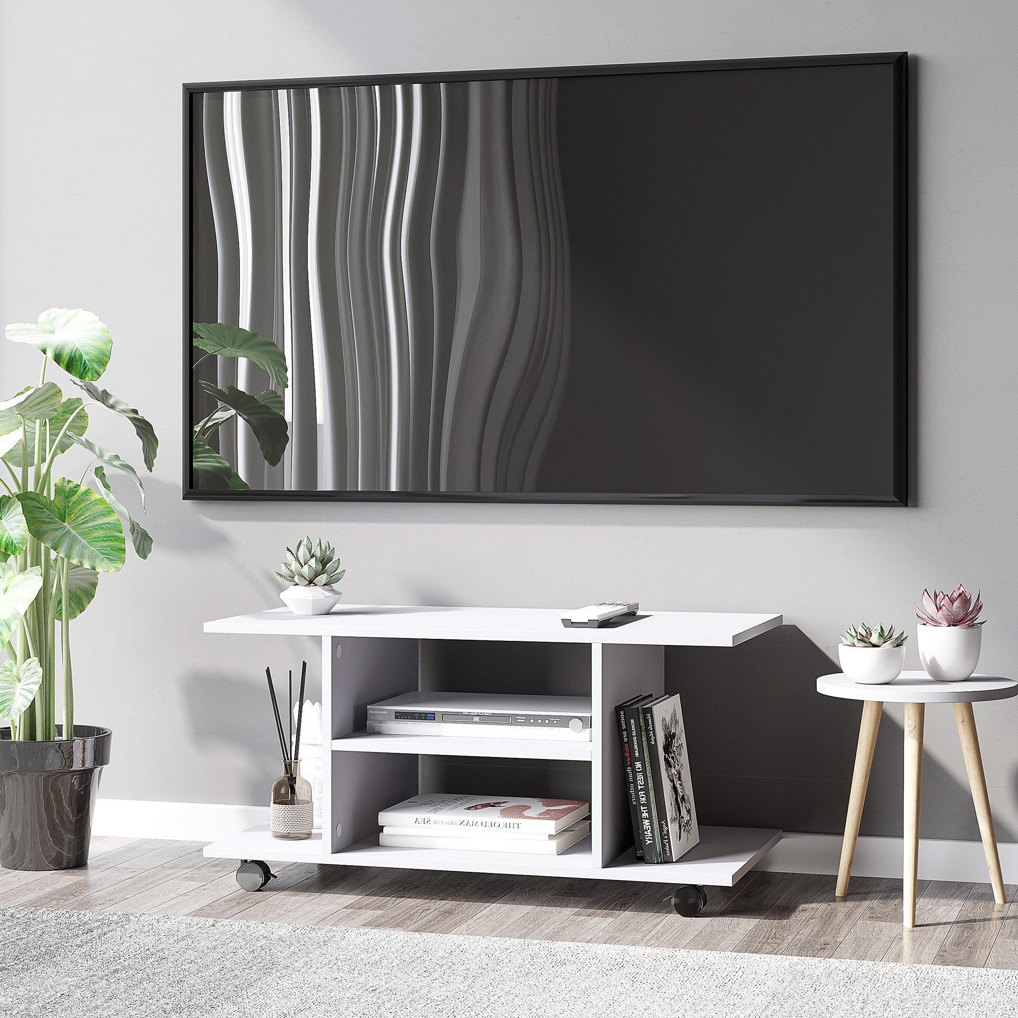 Particle Board TV Stand 80cm Wide With Storage Shelves - Velmora