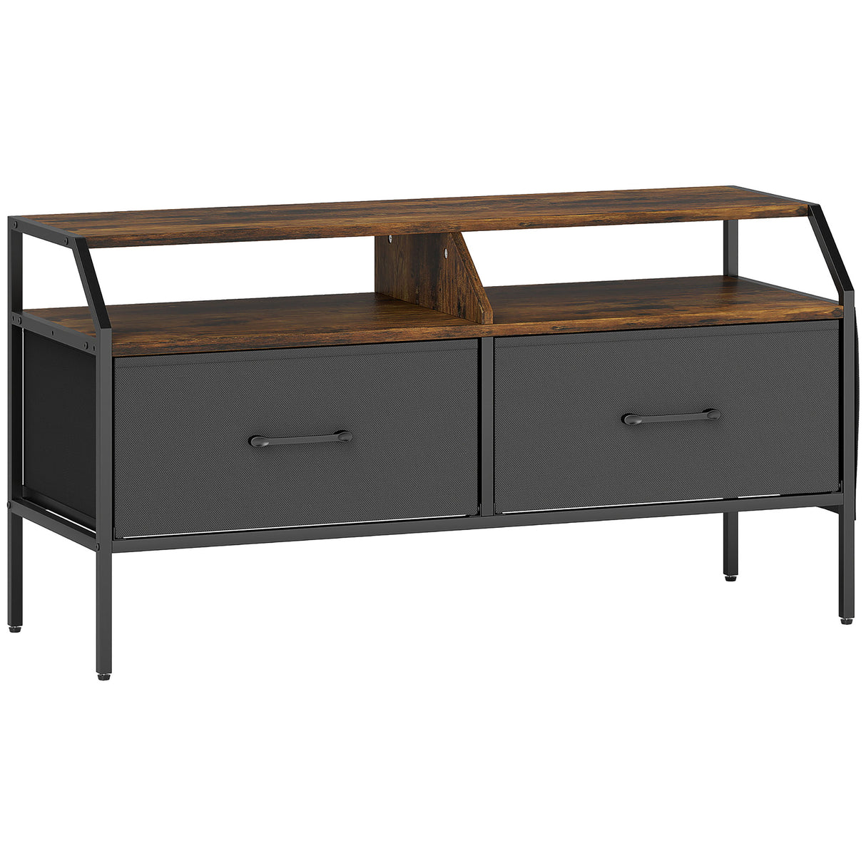 Wooden TV Stand 98cm Wide With 2 Drawers And Metal Frame - Velmora