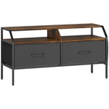 Wooden TV Stand 98cm Wide With 2 Drawers And Metal Frame - Velmora