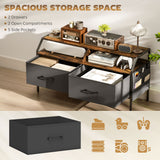 Wooden TV Stand 98cm Wide With 2 Drawers And Metal Frame - Velmora