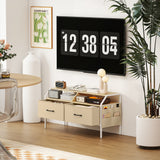 Wooden TV Stand 98cm Wide With 2 Drawers And Metal Frame - Velmora