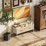 Wooden TV Stand 98cm Wide With 2 Drawers And Metal Frame - Velmora
