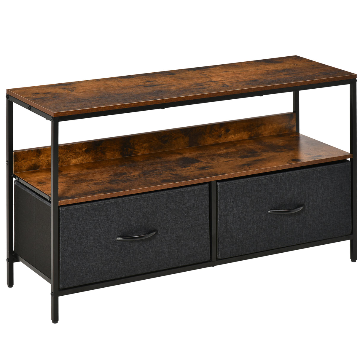 Particle Board TV Stand 98cm Wide With 2 Foldable Drawers - Velmora