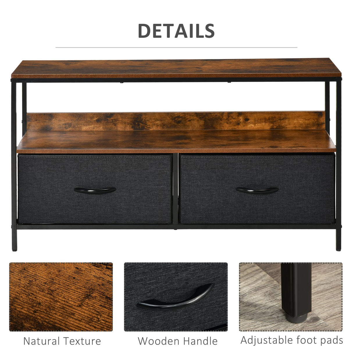 Particle Board TV Stand 98cm Wide With 2 Foldable Drawers - Velmora