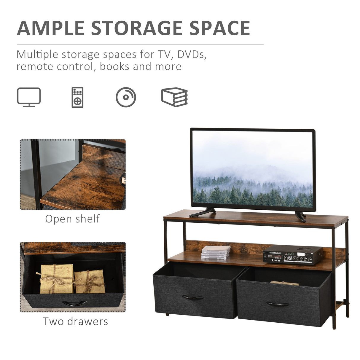 Particle Board TV Stand 98cm Wide With 2 Foldable Drawers - Velmora