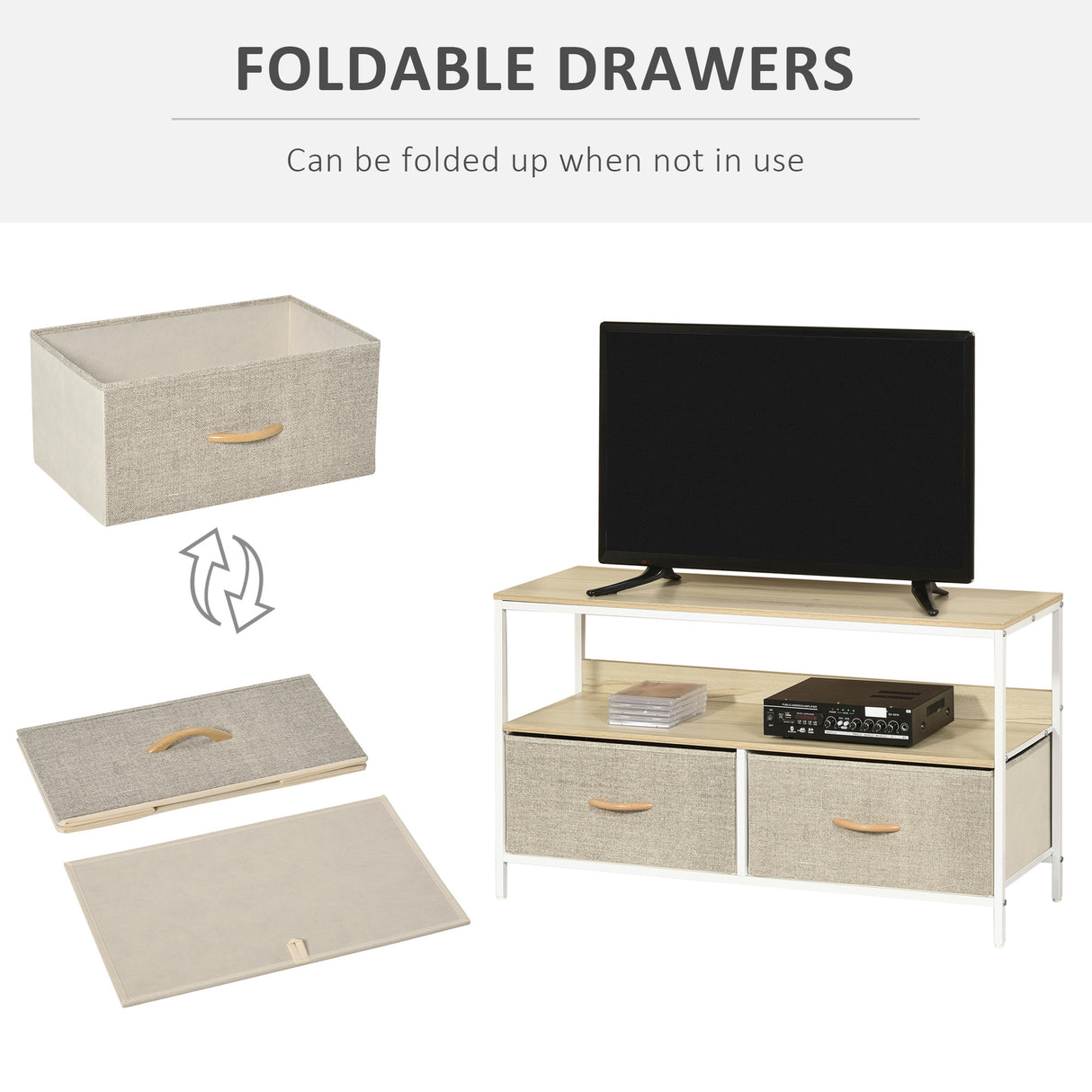 Particle Board TV Stand 98cm Wide With 2 Foldable Drawers - Velmora