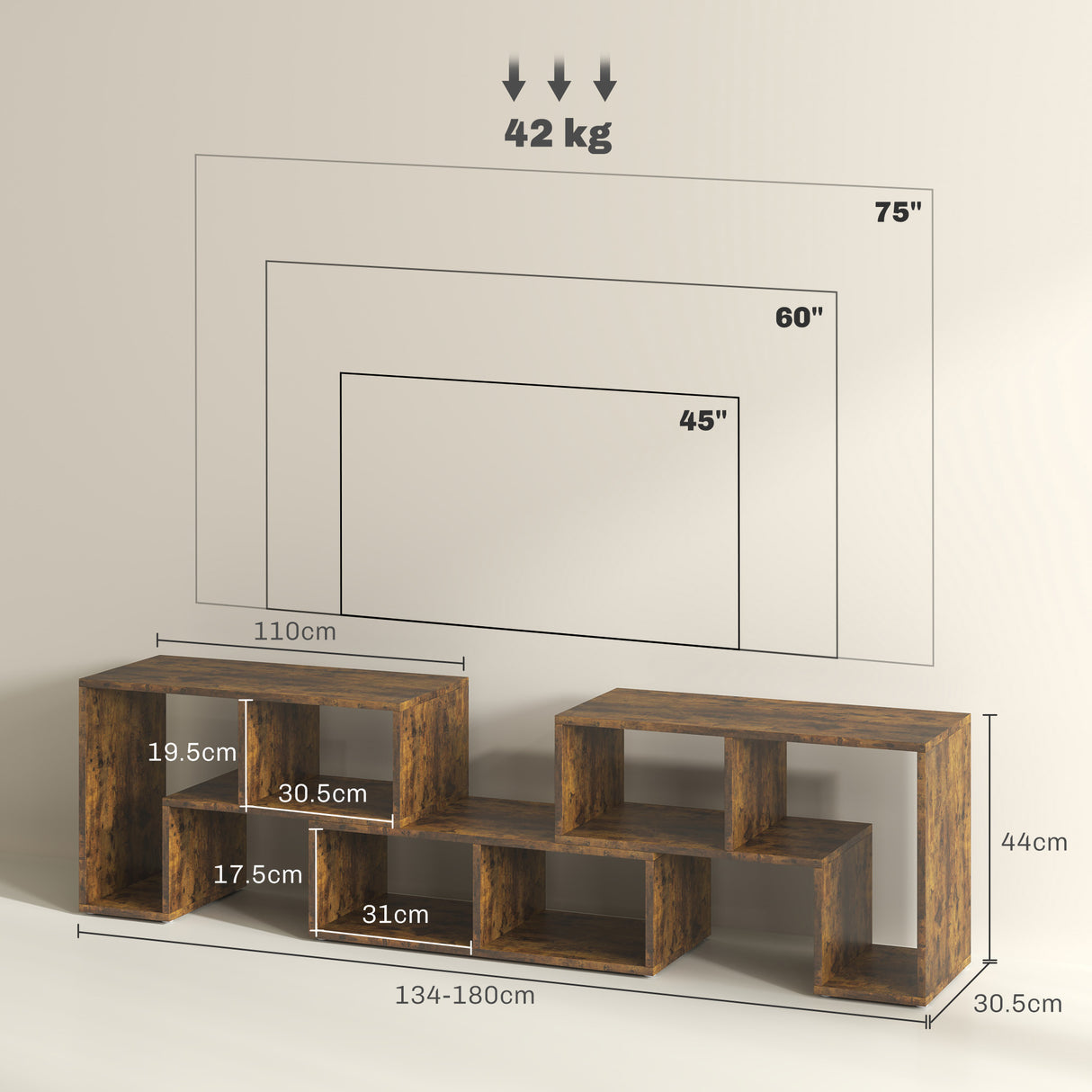 Particle Board Wall Mounted TV Stand 180cm Wide - Velmora