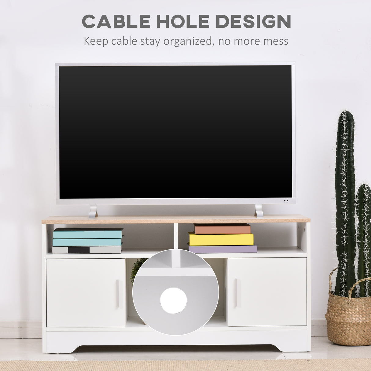 Particle Board TV Stand 105cm Wide With 2 Doors - Velmora