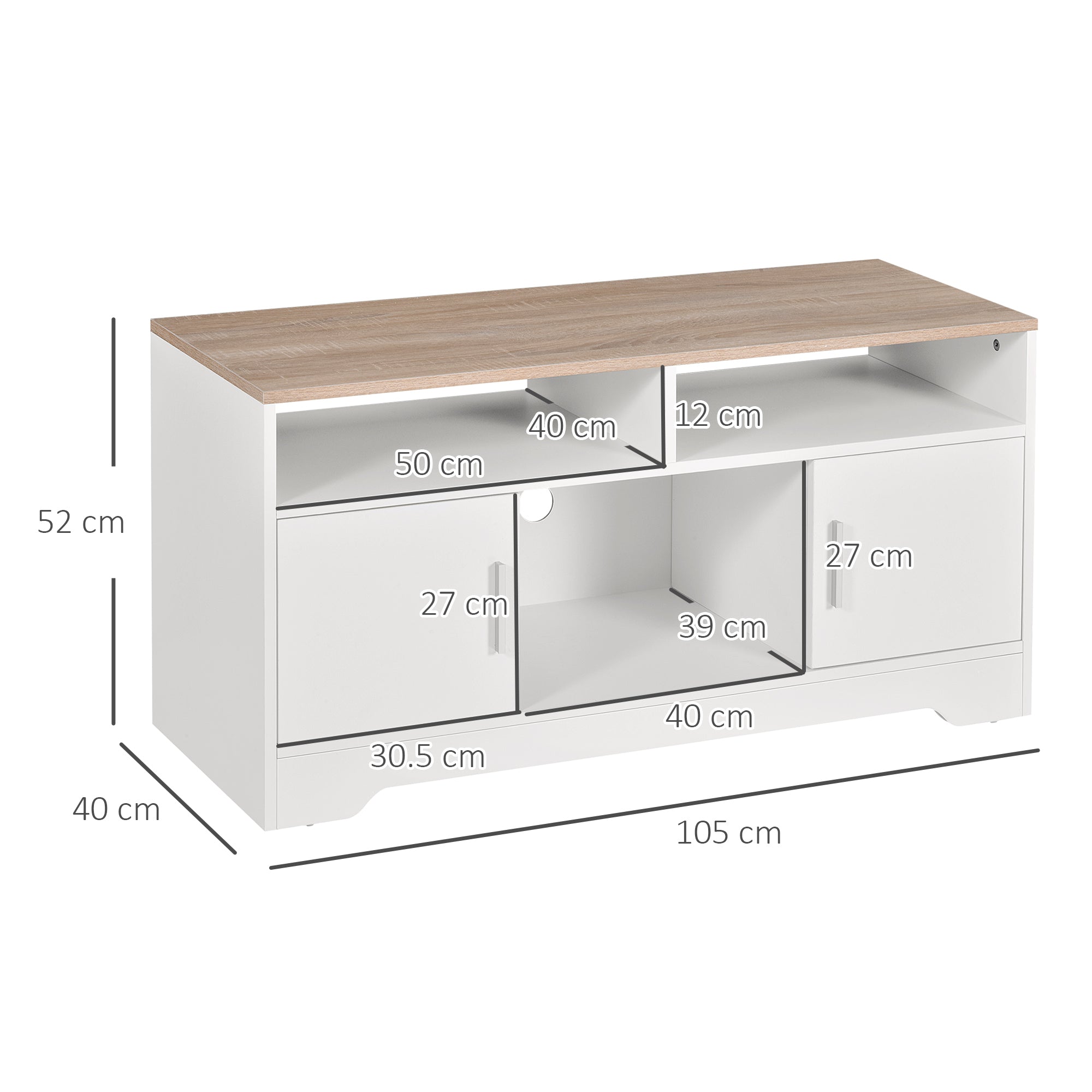 Particle Board TV Stand 105cm Wide With 2 Doors - Velmora